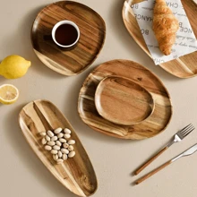 1pc Acacia Wood Dinner Plate Asymmetrical Oval Shape Wooden Tray For Restaurant,Kitchen,Christmas Gift