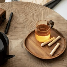 1pc Acacia Wood Dinner Plate Asymmetrical Oval Shape Wooden Tray For Restaurant,Kitchen,Christmas Gift