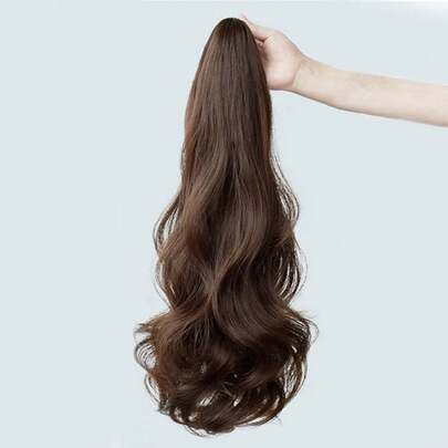 Tóc giả buộc đuôi ngựa cao, kiểu hoa lê, xoăn, dành cho nữ, có kẹp scrunchy, tóc nối đuôi ngựa, tóc xoăn gợn sóng màu nâu đen, dài 18 inch.