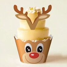 24pcs Christmas Cupcake Wrapper & Topper Set - Red - View 4