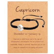 1pc Women's Handmade Woven Stainless Steel 12 Constellations Bracelet With Card For Birthday Gift - Black - View 6