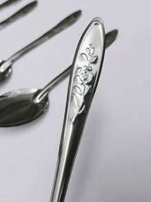 5pcs Stainless Steel Miniature Rose Flower Dessert Spoons, Watermelon & Fruit Scoop, Takeaway Gift, Household & Outdoor Use