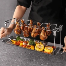 1 set Folding stainless steel leg tray bbq grill outdoor carrying chassis roast chicken rack - Silver - View 1