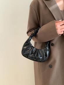 Mini Fashionable Solid Color Cloud-shaped Handbag With Pleats For Women - Black - View 2