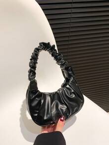 Mini Fashionable Solid Color Cloud-shaped Handbag With Pleats For Women - Black - View 7