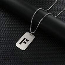 1pc Hollow Out Letter Necklace For Men, Hip Hop Sweater Chain Jewelry, Rectangular Smooth Tag Pendant - Silver - View 20