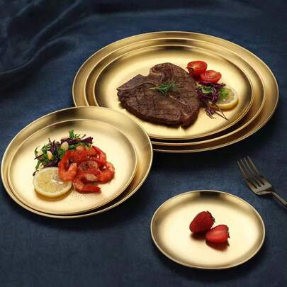 Placa de parrilla redonda de acero inoxidable estilo coreano para uso doméstico y comercial, se puede usar como bandeja de comida o plato de huesos para buffet de autoservicio, cocina, regalo de Navidad