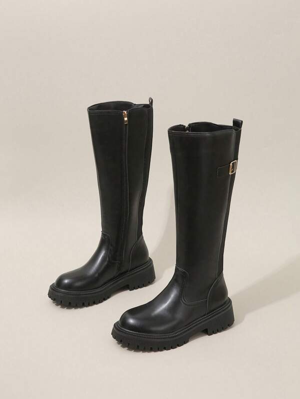 Nouveau Style De Bottes Hautes Pour Femmes Bottes De Chevalier Bottes Longues Amincissantes À Semelles Épaisses Sur Les Bottes Hautes Au Genou