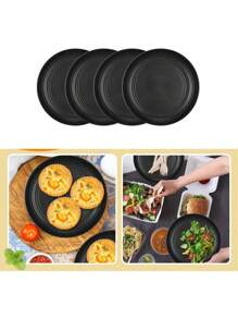 2/4/6 件可重复使用塑料 PP 盘子，适用于洗碗机和微波炉，适合家庭、宴会、婚礼、野餐、厨房、圣诞礼物 - 黑色 - 查看 4