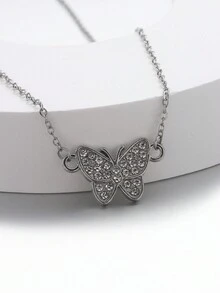 1個鋅合金材質電鍍鉑微鑲立方氧化鋯蝴蝶吊墜項鏈,適合女性特殊場合/日常佩戴 - 銀色 - 查看 2