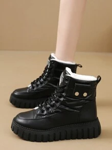2023 年新款女士黑色靴子，保暖内衬厚底雪地靴，保暖防滑防水鞋 - 黑色 - 查看 4