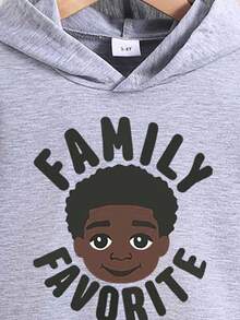 Kids' Cartoon Printed Hoodie And Sweatpants - Grey - View 3