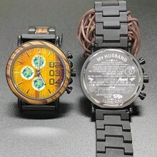 男士个性化雕刻木制手表，时尚木质与不锈钢组合石英休闲男士腕表，适合男士的个性化礼物，适合丈夫的周年纪念礼物，适合他的生日圣诞礼物