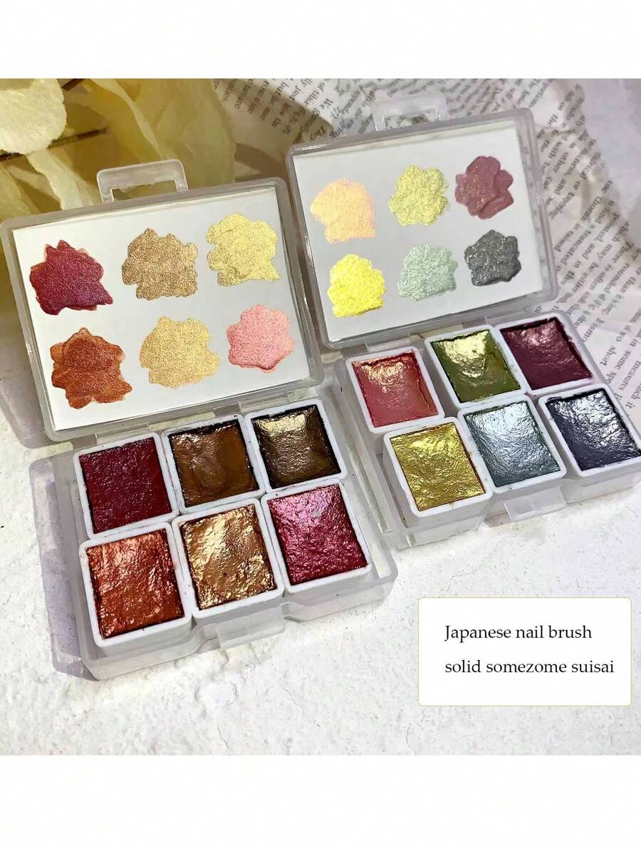 02號珠光固體水彩顏料套裝,珠光霧化偏光金屬風暴繪畫 - 彩色 - 查看 1