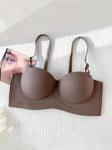 Strapless Bra For Small Chest Women Push Up And Cooling Effect - Coffee Brown - View 2