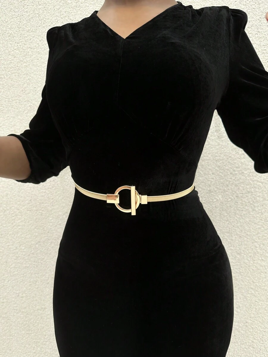 1 Pieza Cinturón De Cintura De Metal Con Hebilla De Diamantes De Imitación Y Material De Resorte Para Mujer, Accesorio De Vestuario Para Uso Diario Y De Ocasiones Especiales - Dorado - Ver 1