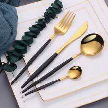 Juego De Cubiertos Negro Y Dorado, Juego De Vajilla De Acero Inoxidable, Cuchillo, Tenedor Y Cuchara De Colores, Utensilios De Mesa Para Cocina Y Cena