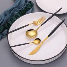 Juego De Cubiertos Negro Y Dorado, Juego De Vajilla De Acero Inoxidable, Cuchillo, Tenedor Y Cuchara De Colores, Utensilios De Mesa Para Cocina Y Cena