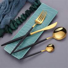 Juego De Cubiertos Negro Y Dorado, Juego De Vajilla De Acero Inoxidable, Cuchillo, Tenedor Y Cuchara De Colores, Utensilios De Mesa Para Cocina Y Cena