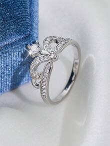 1 Miếng Tuyệt đẹp Đúng mốt Vương miện hình Zirconia Nhẫn Đối với phụ nữ , Ngày lễ tình nhân Quà sinh nhật - Bạc - Xem 3