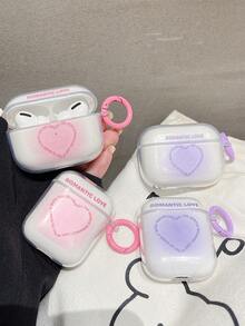粉紅色愛心圖案霧面透明矽膠耳機保護殼,適用於airpods 1/2/3/pro (帶鍵匙扣) - 粉色 - 查看 2