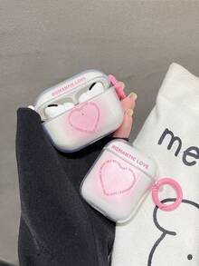 粉紅色愛心圖案霧面透明矽膠耳機保護殼,適用於airpods 1/2/3/pro (帶鍵匙扣) - 粉色 - 查看 1
