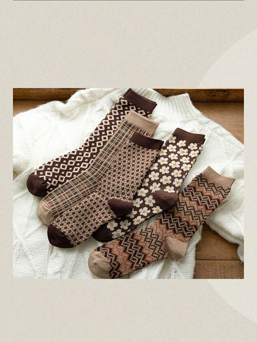 Calcetines De Mujer Serie Color Café - Multicolor - Ver 1