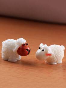 10pcs Cute Animal Miniature Figurines For Terrarium, Including Lamb, Sheep, And Moss, Resin - Multicolor - View 1