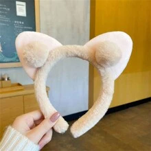 1入組可愛的貓耳朵毛絨頭箍,適用於女孩,包括洗臉在內的日常使用 - 卡其色 - 查看 5