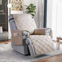1/2/3 Seat Waterproof Recliner Sofa Cover, Non Slip Recliner Chair Covers, Washable Reclining Couch Cover Outdoor Cushion Covers Garden Furniture Protector With Elastic Straps Pocket For Pets, Cats, Dogs Cream - 奶油 - 查看 4