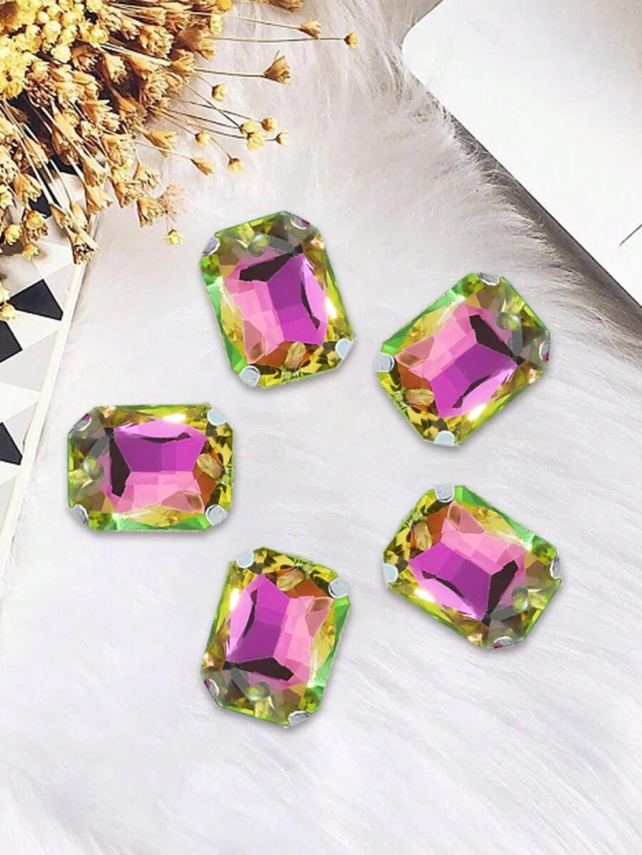 Cz13經典八角銀底爪鑽diy水晶鑲嵌手縫服飾配飾,袋鞋扣和婚紗修飾,長度:18mm/寬度:13mm