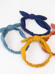 4 件/套兔耳头带，宽纯色发箍，带蝴蝶结，适合女孩，日常佩戴