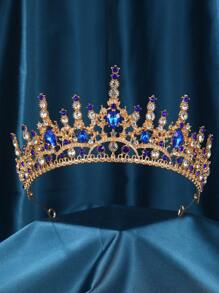 水晶皇冠復古女王公主頭飾珍珠新娘鑽石皇冠禮服婚禮晚會珍珠皇冠髮飾女士和女孩 - 藍色 - 查看 1