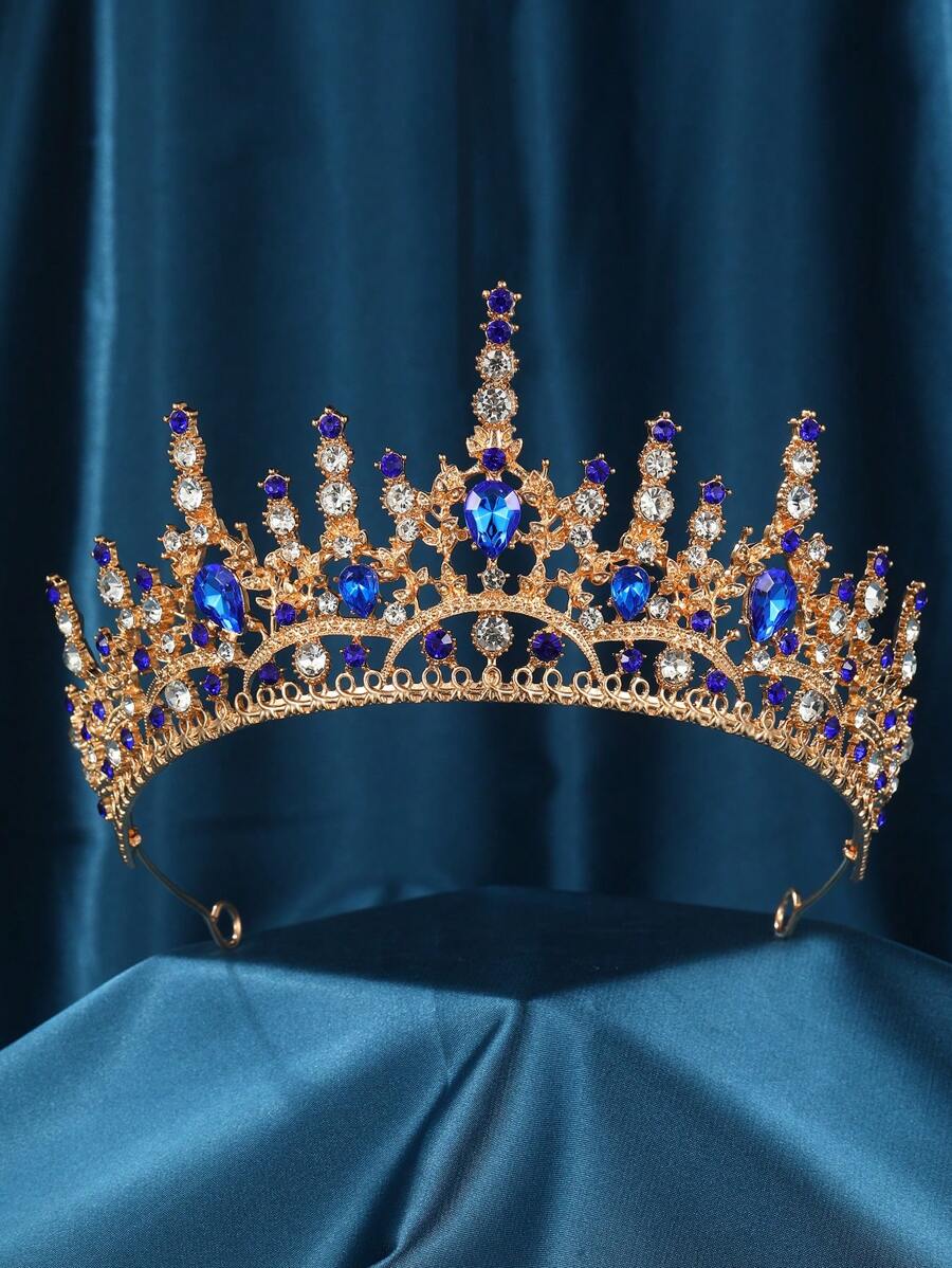 水晶皇冠復古女王公主頭飾珍珠新娘鑽石皇冠禮服婚禮晚會珍珠皇冠髮飾女士和女孩 - 藍色 - 查看 1