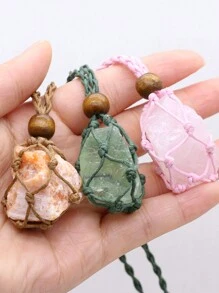 1入組天然石頭編織繩原石吊墜項鍊，迷人的男女珠寶配件，日常禮物 - 1件 - 查看 5