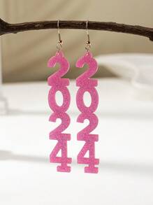 1對閃閃發光的亚克力2024新年長吊墜耳環,適用於她的新年禮物,派對珠寶
