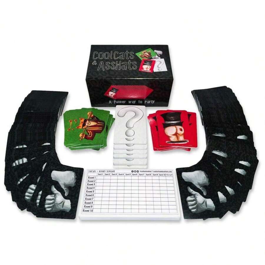 425 piezas Juego de fiesta de gatos y cartas geniales para reunión familiar, versión en inglés completa, juegos de fiesta para adultos adecuados para Halloween/Navidad/Acción de Gracias - Negro - Ver 1