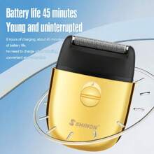 Mini Rasuradora Eléctrica Portátil Compacta Para La Cara, Rasuradora Eléctrica Sin Cable Con Lámina Para Afeitar Suave, Recargable A Través De Usb Y Adecuada Para Viajes De Hombres - Dorado - Ver 7