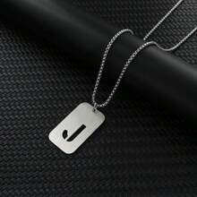 1pc Hollow Out Letter Necklace For Men, Hip Hop Sweater Chain Jewelry, Rectangular Smooth Tag Pendant - Silver - View 29