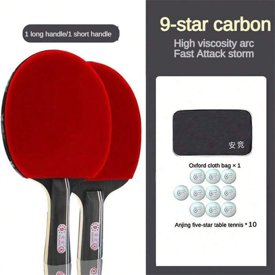 1 Set-9 Star Table Tennis Racket (1 For Horizontal Grip, 1 For Vertical Grip)- With 10 Balls - Black - View 1
