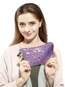 可愛卡通護士印花化妝包,女士可重複使用的化妝袋,紫色收納袋,便攜式小手包,包,派對禮品袋,學校筆袋 - 寶藍色 - 查看 3