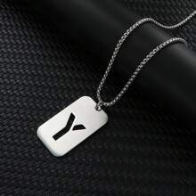 1pc Hollow Out Letter Necklace For Men, Hip Hop Sweater Chain Jewelry, Rectangular Smooth Tag Pendant - Silver - View 21