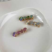 新品到貨,女性奶油色鑲鉆石發夾,柔和又可愛的配件 - 綠色 - 查看 3