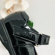 少女專用光澤皮平底珍鞋,帶蝴蝶結裝飾-學校鞋款 - 黑色 - 查看 5