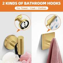 5 cái/bộ Thép không gỉ Khăn Phòng Tắm Quán bar , Đa chức năng Khách sạn Khăn Phòng Tắm Quán bar Bộ , Gắn trên tường ( Bao gồm 1 Miếng 40cm Khăn tay Quán bar , 1 Miếng Giữ giấy vệ sinh , 3pcs Khăn tắm Móc ) - vàng - Xem 5