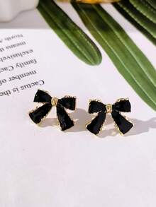 1pair Exquisite Enamel Butterfly Shaped Drop Earrings With Rhinestone For Women, Everyday Wear - Multicolor - View 6