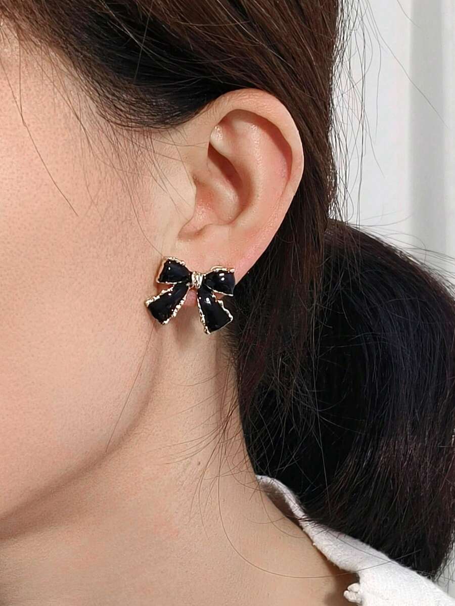 1pair Exquisite Enamel Butterfly Shaped Drop Earrings With Rhinestone For Women, Everyday Wear - Multicolor - View 1