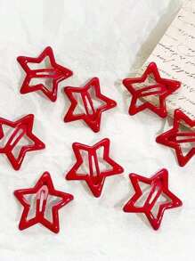 10/20pcs Women Y2K Metal Five Star Hair Clips, Suitable For Daily Use Claw Clips Hair Claws Hair Barrettes, Hair Accessories, Head Accessories, Hair Accessories For Women, Hairpin - Red - View 3