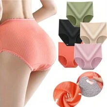 5 piezas Bragas menstruales de triángulo para mujer, a prueba de fugas, transpirables y cómodas Braguitas adaptables para la menstruación 5 piezas de ropa interior de algodón para mujer con forma de triángulo, cómoda ropa interior sólida de cintura media con letras, sin costuras  5 piezas de ropa interior de algodón para mujer con forma de triángulo, cómoda ropa interior sólida de cintura media con letras, sin costuras Paquete De 5 Bragas De Mujer Transpirables De Algodón Puro - Multicolor - Ver 1