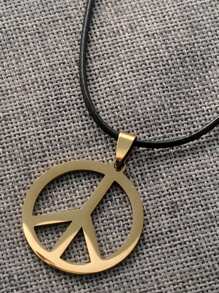 Minimalist Street Necklace, Stainless Steel, Hollow Peace Sign Round Pendant, Suitable For Daily & Street Outfits, Nice Gift For Guys - Silver - View 7